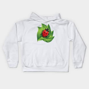 Seven spot bug on a leaf Kids Hoodie